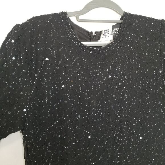 Life & Style New York Formal Silk Beaded Sequin Tiered Formal Party Dress Sz L - Picture 6 of 9